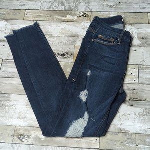 Good American good legs raw hem skinny jeans dark wash